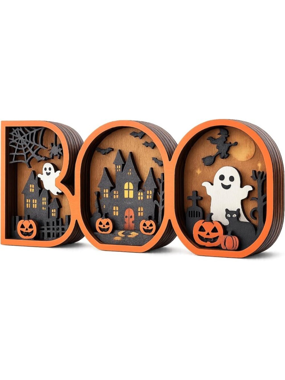 🎃3D BOO Decor Sign Spooky Shelf Halloween Tabletop Decoration Home Mantel